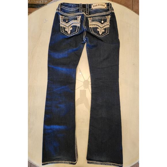 Rock Revival Women's Denim Betty Mid-Rise Boot SZ 28 Dark Wash Rhinestones - Picture 3 of 10
